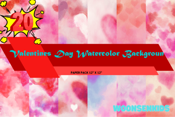 Download 20 Valentines Day Watercolor Backgroun Png Kdp Digital Paper - Valentine Collection