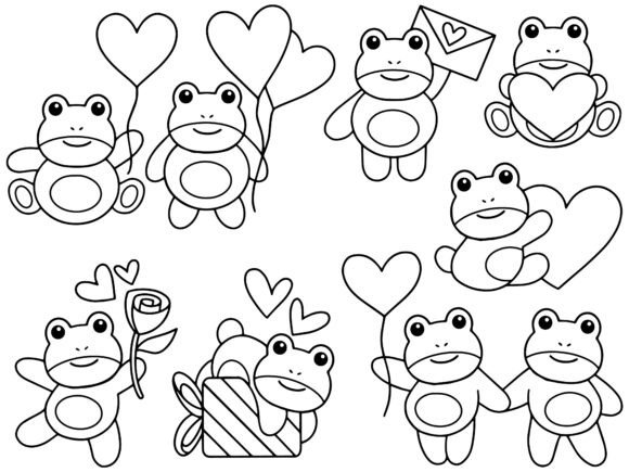 Download Valentine Day Frog Cartoon Line Art - Valentine Collection