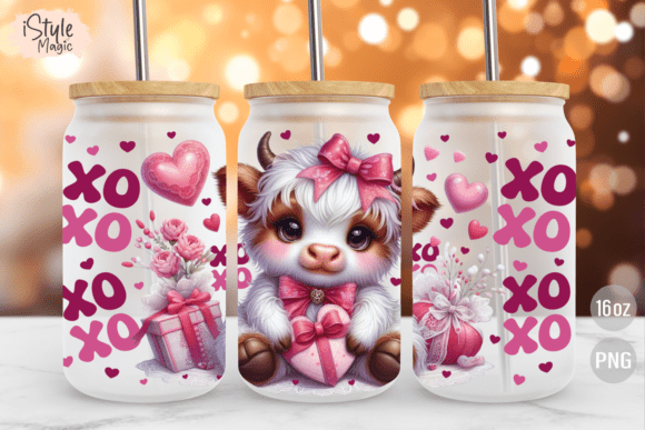Download Valentine Highland Cow 16 Oz Glass Wrap - Valentine Collection