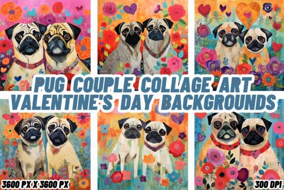 Download Pug Couple Collage Art Valentine's Day - Valentine Collection