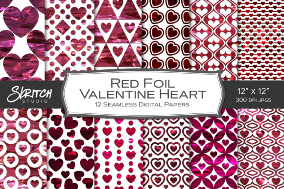 Download Red Foil Valentine Hearts Digital Paper - Valentine Collection
