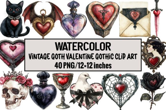Download Vintage Goth Valentine Gothic Clip Art - Valentine Collection