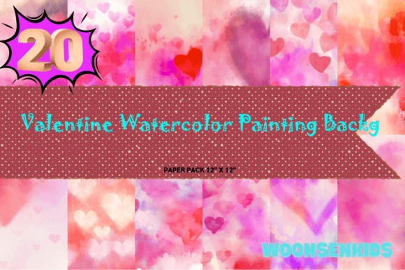 Download 20 Valentine Watercolor Painting Backg Png Kdp Digital Paper - Valentine Collection