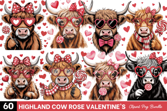 Download Highland Cow Rose Valentine's PNG Bundle - Valentine Collection