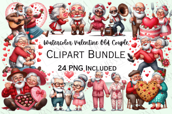 Download Funny Watercolor Valentine Old Couple - Valentine Collection