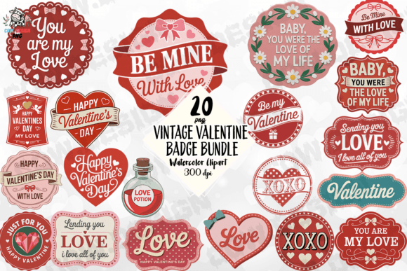 Download Vintage Valentine Badge PNG Bundle - Valentine Collection