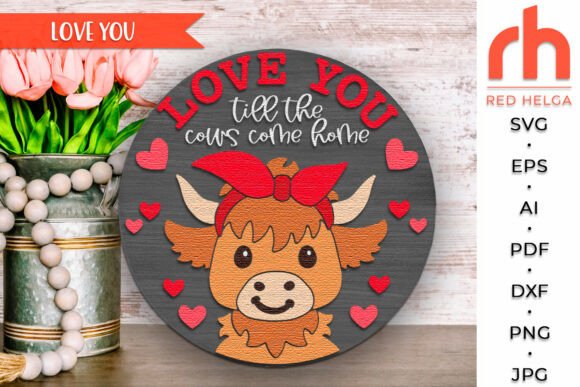 Download Valentine's Day Door Sign, Highland Cow - Valentine Collection