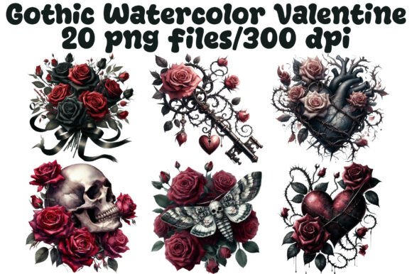 Download Gothic Watercolor Valentine Clipart - Valentine Collection