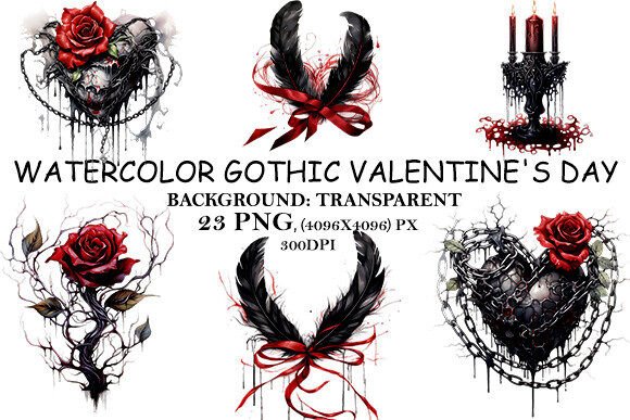 Download Watercolor Gothic Valentine's Day - Valentine Collection