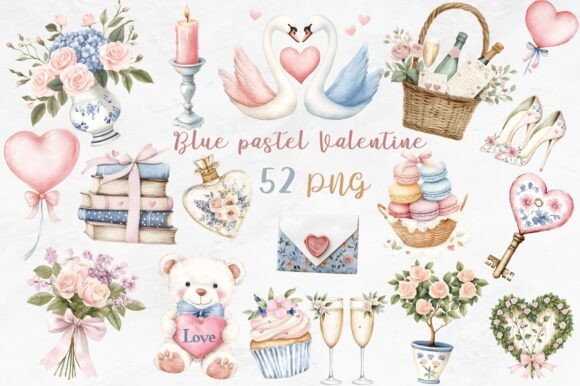 Download Blue Pastel Valentine Clipart Bundle - Valentine Collection