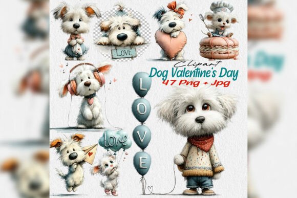 Download Whimsical White Dog Valentine Clipart - Valentine Collection