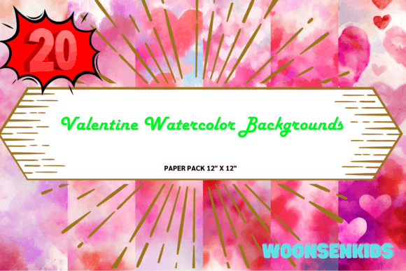 Download 20 Valentine Watercolor Backgrounds Png Kdp Digital Paper - Valentine Collection