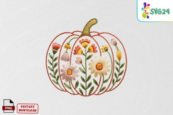 Download Floral Autumn Pumpkin Patch Embroidery P - Premium Resources