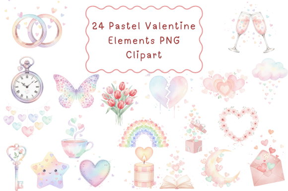 Download 24 Pastel Valentine Elements PNG Clipart - Valentine Collection