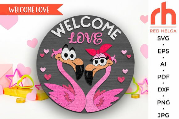 Download Valentine's Day Flamingo Door Sign SVG - Valentine Collection