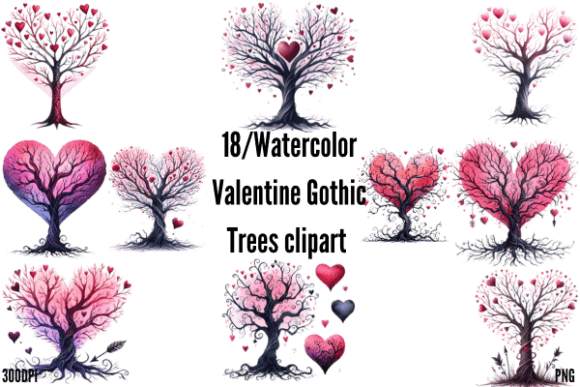 Download Watercolor Valentine Gothic Trees Clip - Valentine Collection