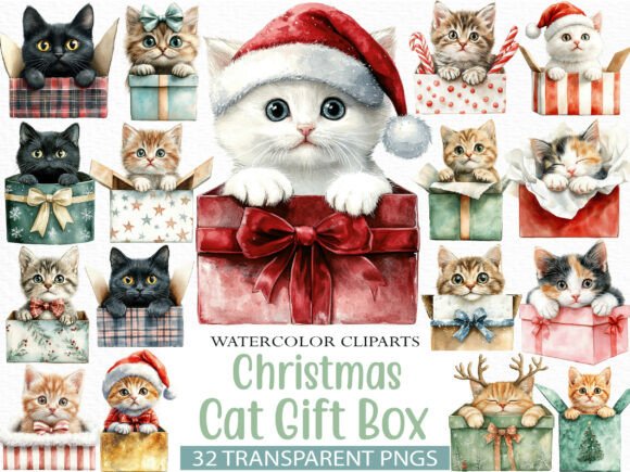 Download Christmas Cat Gift Box Clipart - Premium Resources