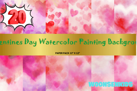 Download 20 Valentines Day Watercolor Painting Background Png Kdp Digital Paper - Valentine Collection