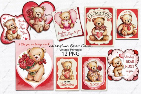 Download Vintage Valentine Bear Cards Printable - Valentine Collection
