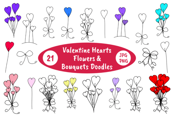 Download Valentine Hearts Flowers Doodles Clipart - Valentine Collection
