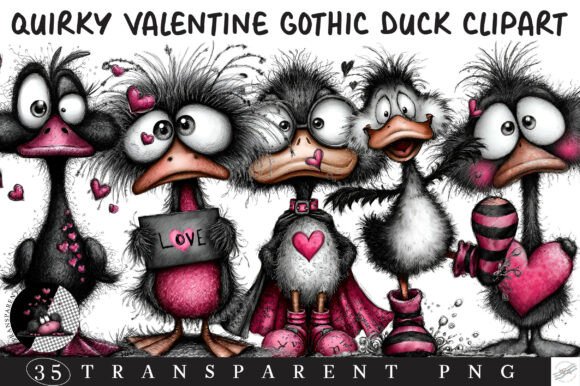 Download Quirky Valentine Gothic Duck Clipart - Valentine Collection