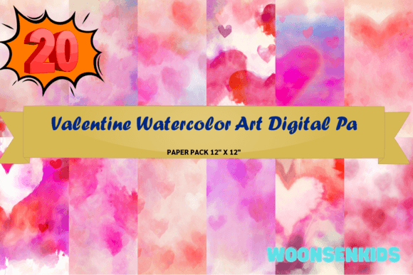 Download 20 Valentine Watercolor Art Digital Pa Png Kdp Digital Paper - Valentine Collection