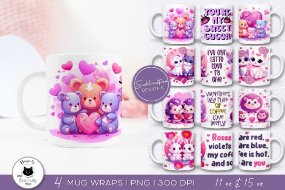 Download Cute Valentine Mug Designs | Animal PNG - Valentine Collection