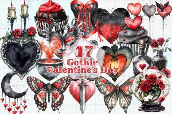 Download Watercolor Gothic Valentine_s Day Clipar - Valentine Collection