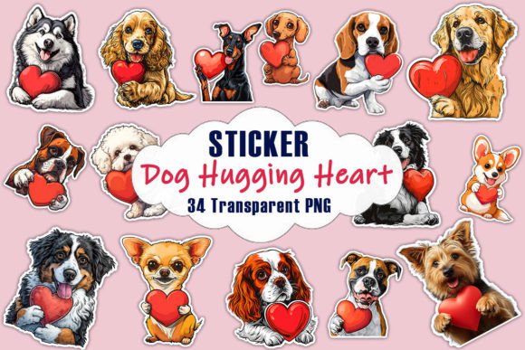 Download Cute Dog Hugging Heart Valentine Sticker - Valentine Collection