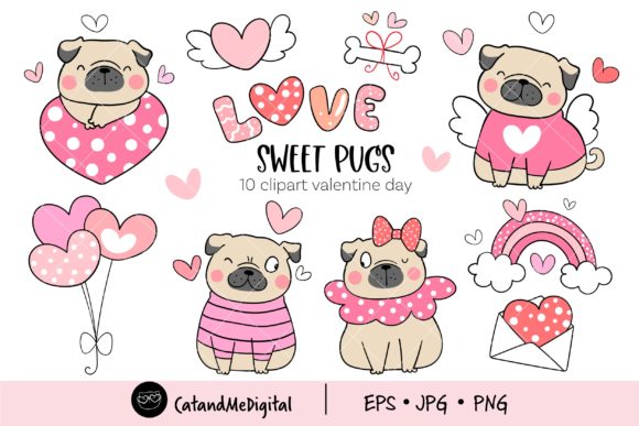 Download Sweet Pugs Valentine Clipart. - Valentine Collection