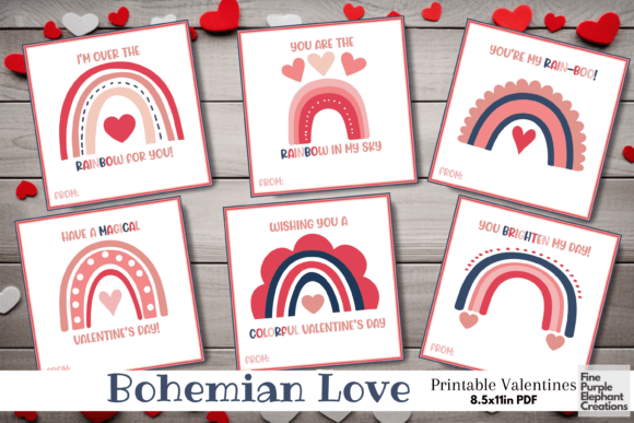 Download Kids Retro Boho Rainbow Valentine Cards - Valentine Collection