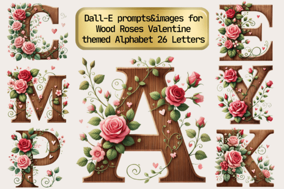 Download Wood Roses Valentine Alphabet a-Z - Valentine Collection