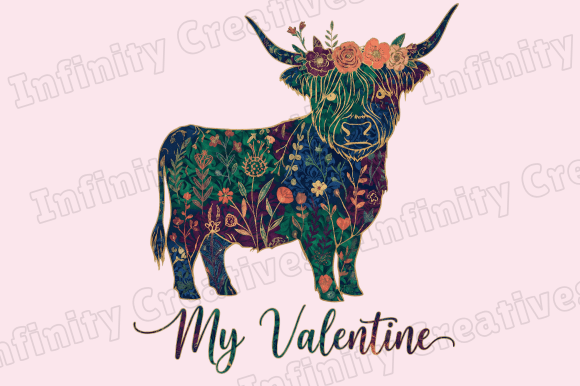 Download Floral Highland Cow Valentine PNG - Valentine Collection