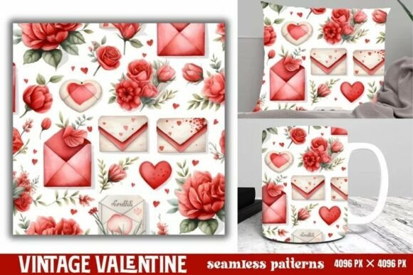 Download Vintage Valentines Day Seamless Pattern - Valentine Collection