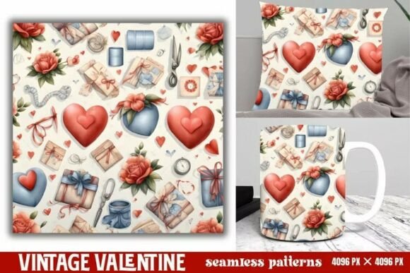 Download Vintage Valentines Day Seamless Pattern - Valentine Collection