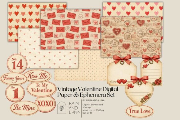 Download Vintage Valentine Ephemera Set - Valentine Collection