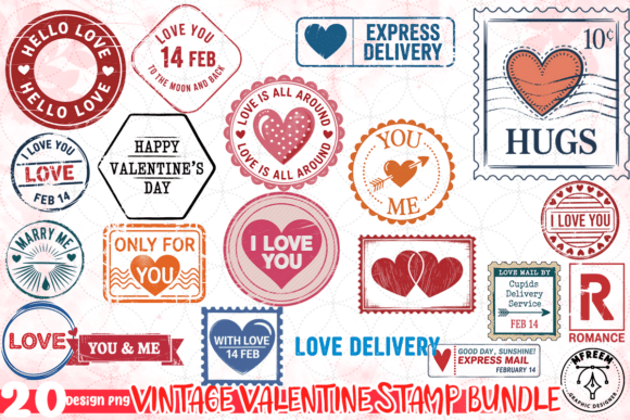 Download Vintage Valentine Stamp Bundle PNG - Valentine Collection