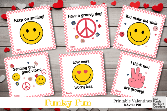 Download Groovy Retro Smiley Face Valentine Cards - Valentine Collection