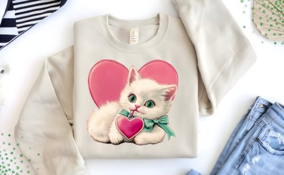 Download Cute Vintage Retro Valentine Cat PNG - Valentine Collection