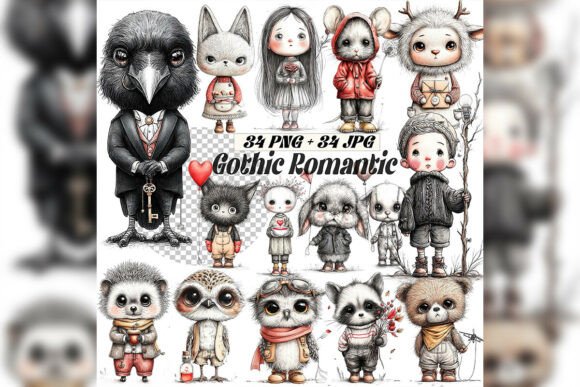 Download Whimsical Gothic Valentine Clipart Set - Valentine Collection