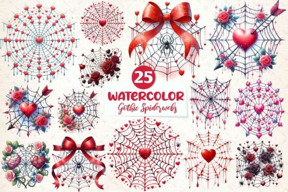 Download Watercolor Valentine Gothic Spiderwebs - Valentine Collection