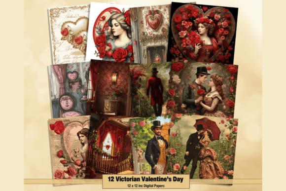 Download Victorian Valentine's Day Digital Papers - Valentine Collection