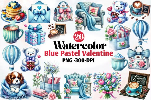 Download Watercolor Blue Pastel Valentine Clipart - Valentine Collection