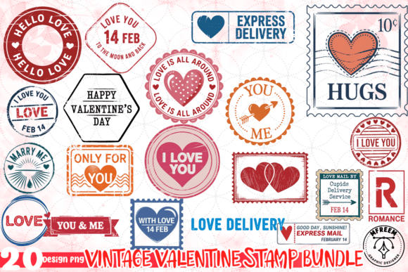 Download Vintage Valentine Stamp PNG Bundle - Valentine Collection