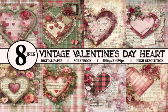 Download Vintage Valentine's Day Heart Papers - Valentine Collection
