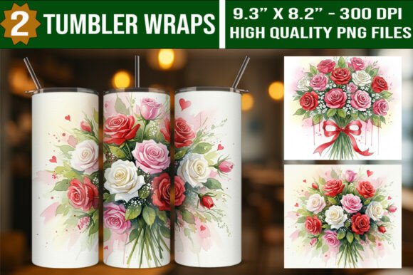 Download Watercolor Valentine Rose Tumbler Wraps - Valentine Collection