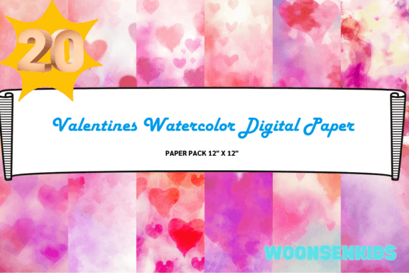 Download 20 Valentines Watercolor Digital Paper Png Kdp Digital Paper - Valentine Collection