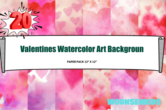 Download 20 Valentines Watercolor Art Backgroun Png Kdp Digital Paper - Valentine Collection