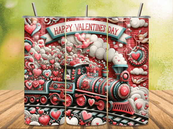 Download Retro Love Train Valentine Tumbler Wrap - Valentine Collection