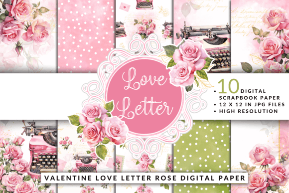 Download Valentine Love Letter Rose Digital Paper - Valentine Collection